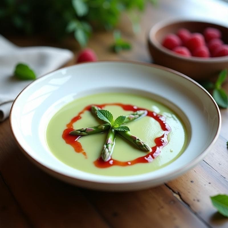 Crema de Espárragos Blancos con Vinagreta de Frambuesa: Receta Francesa en Thermomix Sin Lácteos