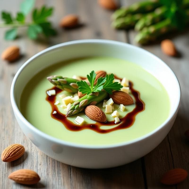 Crema Fría de Espárragos Blancos y Almendras con Vinagreta de Vinagre Balsámico: Receta en Thermomix Baja en Calorías