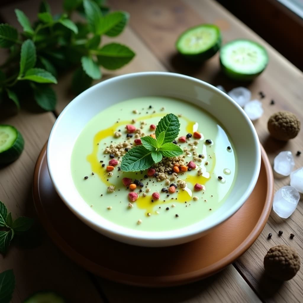 Crema Fría de Pepino y Kéfir con Mentolados de Hierbabuena: Receta Iraní para el Verano