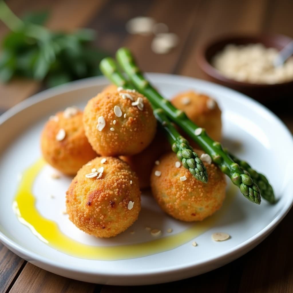 Croquetas de Garbanzos y Espárragos: Receta Sin Lácteos con Bechamel de Avena y Crujiente de Almendras