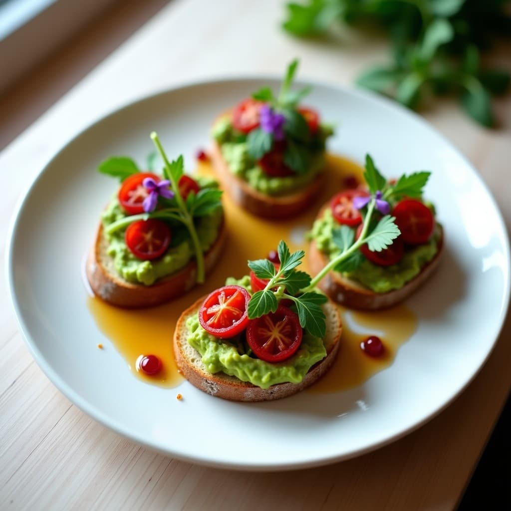 Crostini de Aguacate y Tomates Secos con Pimienta Rosa: Aperitivo Vegano y Gourmet