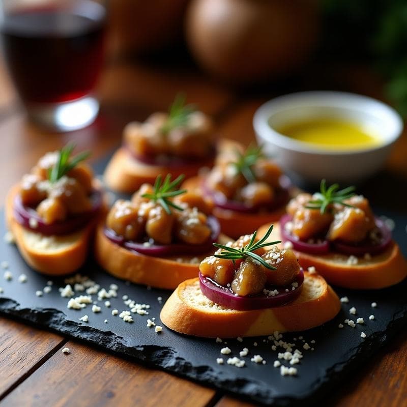 Crostini de Higado de Pollo y Cebolla Caramelizada: Aperitivo Italiano Gourmet