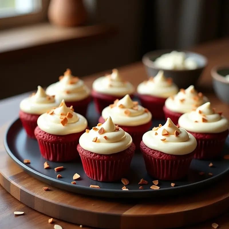 Cupcakes de Red Velvet Rellenos de Queso Crema y Cubiertos de Chocolate Blanco: Postre Mini que es una Explosión de Sabores