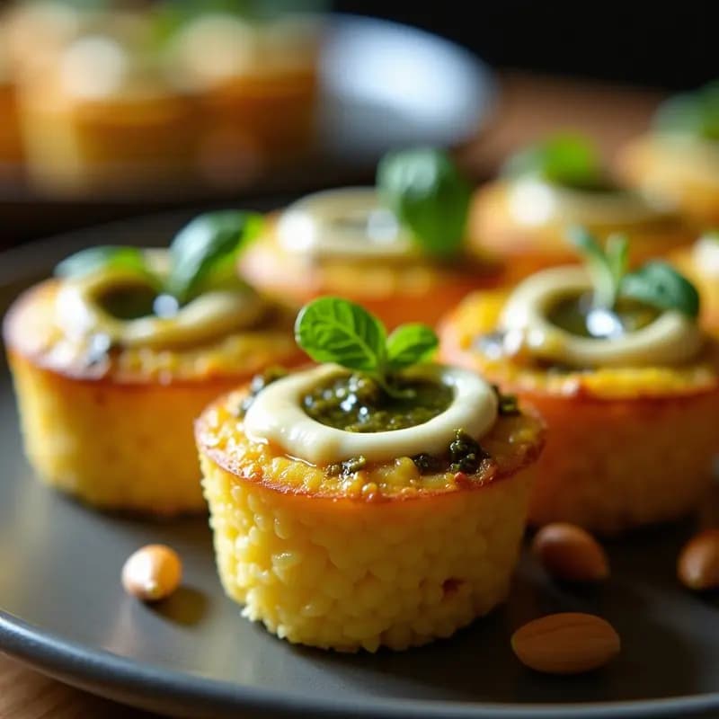 Cupcakes Salados de Polenta y Queso de Cabra con Relleno Líquido de Pesto: Aperitivo Italiano en Molde de Silicón