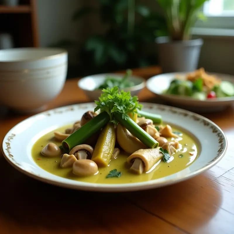 Curry Verde de Pollo con Champiñones y Bambú en Lata: Receta Tailandesa en 30 Minutos con Toque Picante