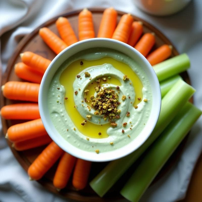 Dip de Yogur Griego y Rúcula con Aceite de Pistacho: Aperitivo Proteico y Cremoso