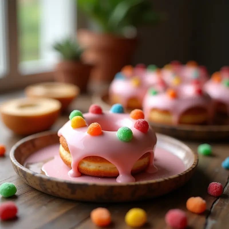 Donas Glaseadas con Baño de Chocolate Blanco y Toppings de Gominolas: Desayuno de Sueño para Niños