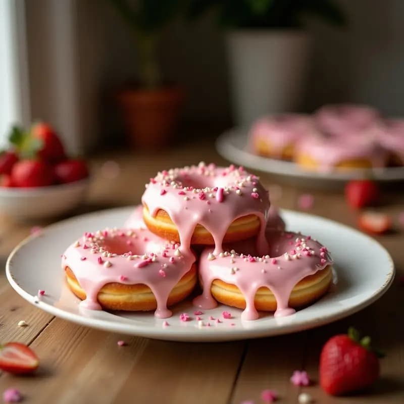 Donas Rellenas de Crema de Marshmallow y Cubiertas de Glaseado de Fresa: Postre que Derrite el Corazón