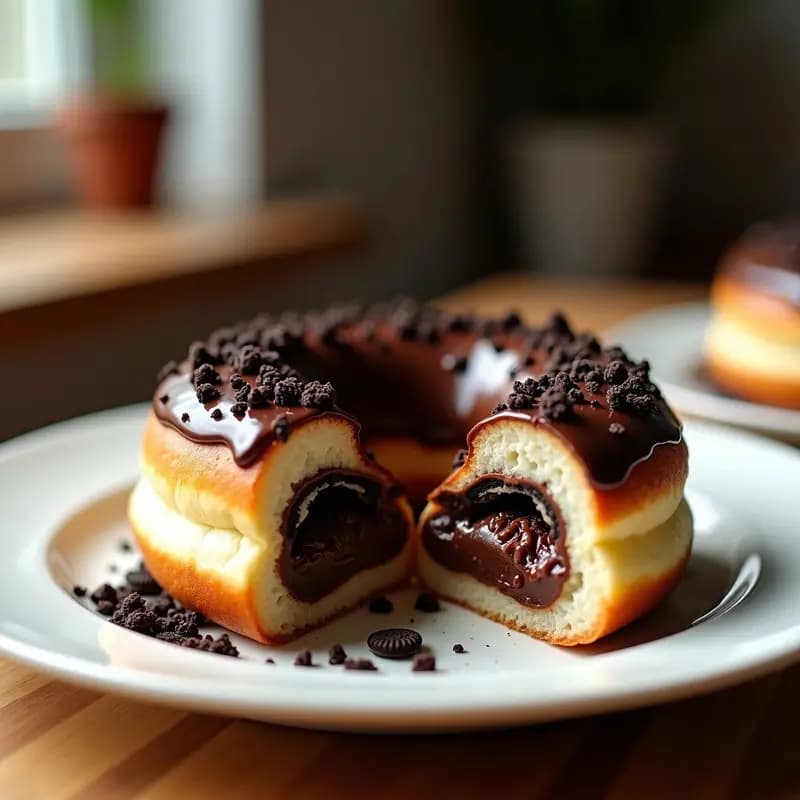 Donut Rellena de Nutella y Cubierta de Chocolate con Virutas de Oreos: Postre para Días Tristes