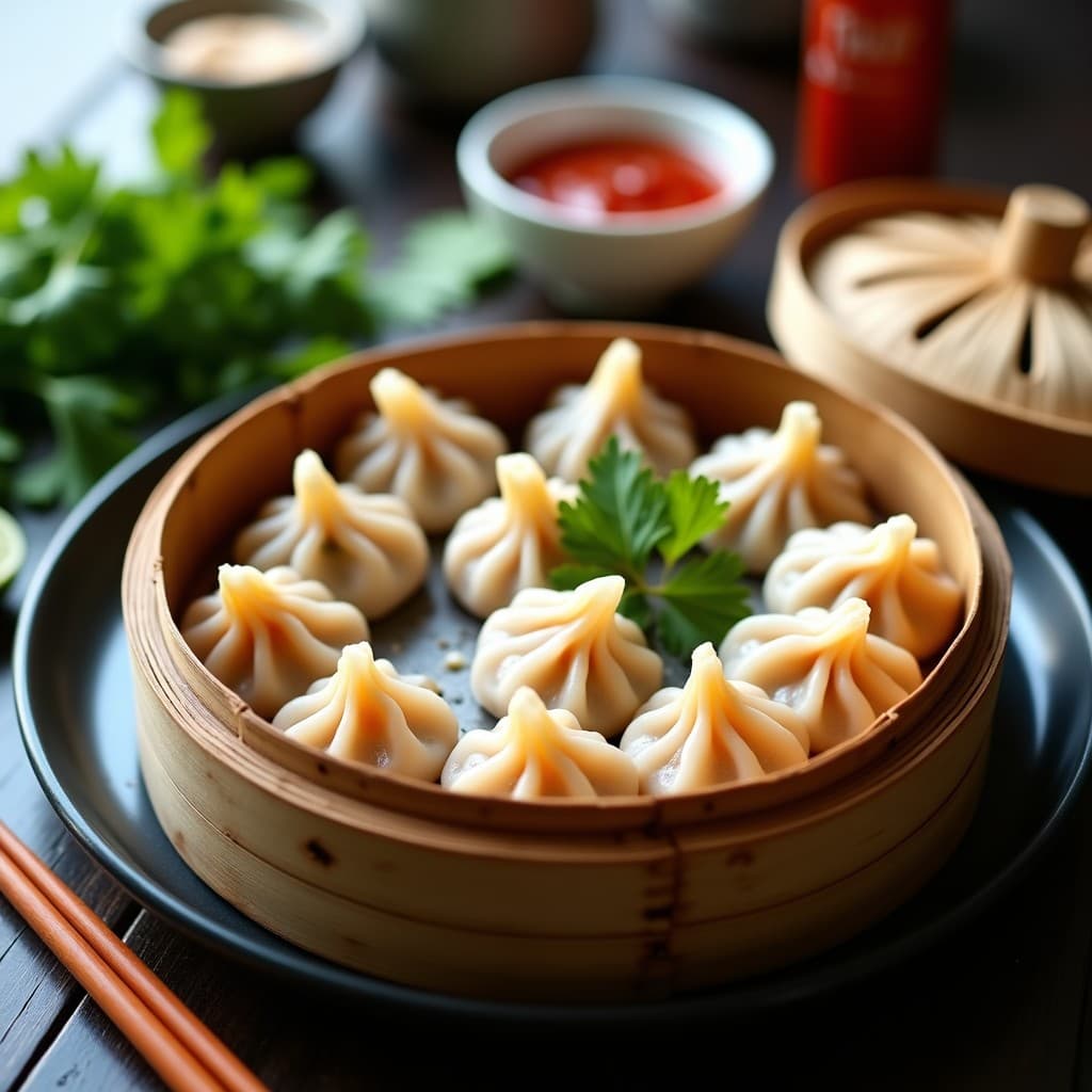 Dumplings de Camarón y Cilantro: Receta Tailandesa en Vaporera con Salsa Sriracha