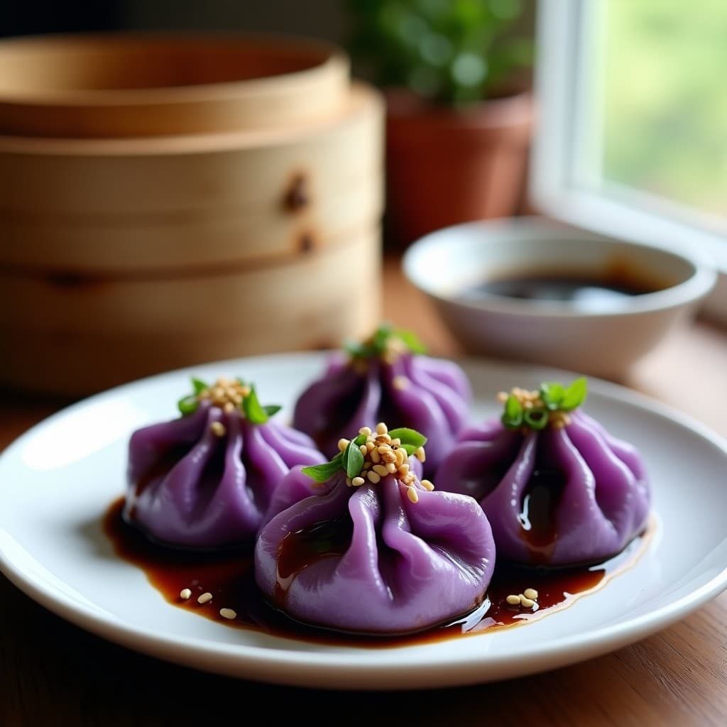Dumplings de Col Morada y Tofu al Vapor con Salsa de Soja Negra: Receta en Olla Lenta