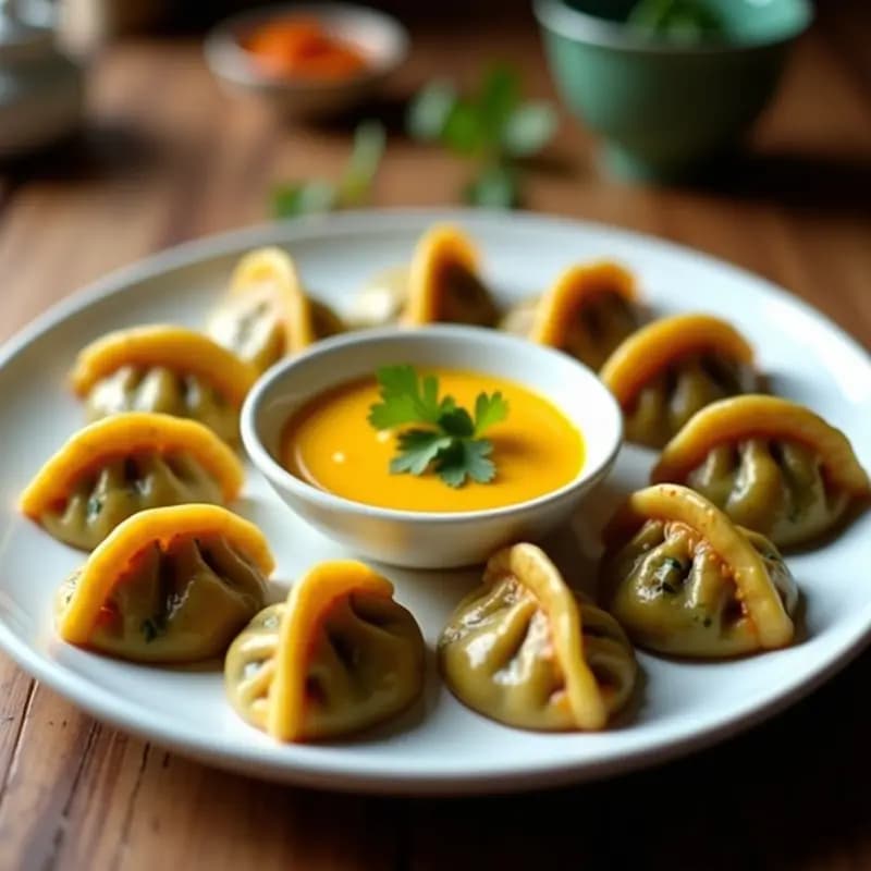 Dumplings de Espinacas y Queso Paneer: Receta India al Vapor con Salsa de Mango