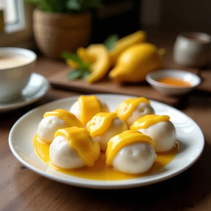 Dumplings de Cristales de Tapioca Rellenos de Mango y Coco: Postre Asiático Transparente