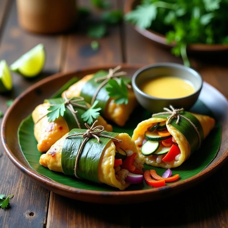 Empanadas de Hoja de Plátano Rellenas de Pescado al Vapor y Vegetales: Receta Caribeña en Airfryer