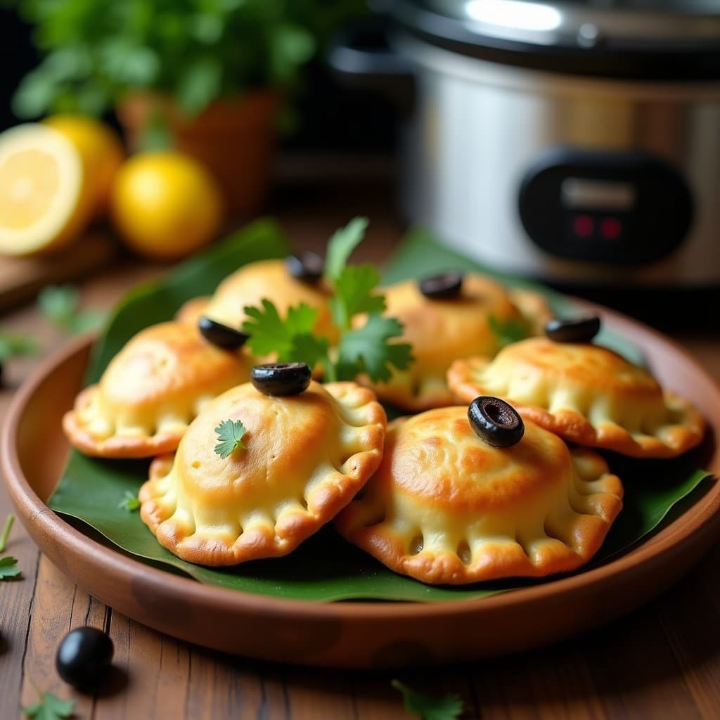 Empanadas de Masa de Cassava con Relleno de Bacalao y Aceitunas: Receta Caribeña en Olla Lenta