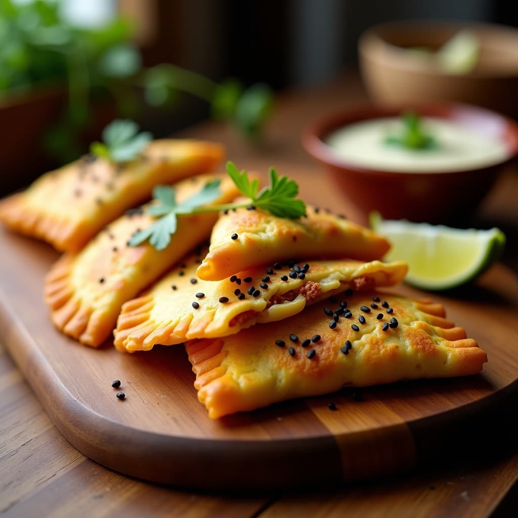 Empanadillas de Maíz Azul con Relleno de Chorizo de Soja y Pimientos del Padrón: Aperitivo Estadounidense en Airfryer