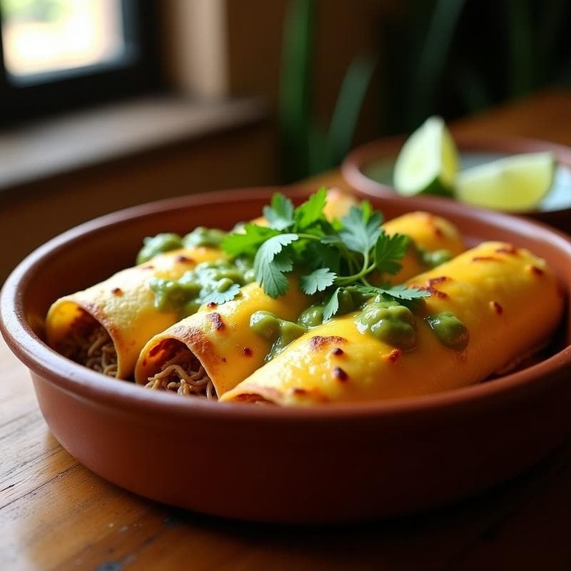 Enchiladas de Jackfruit Desmenuzado con Salsa Verde y Queso de Caju: Receta Vegana al Horno