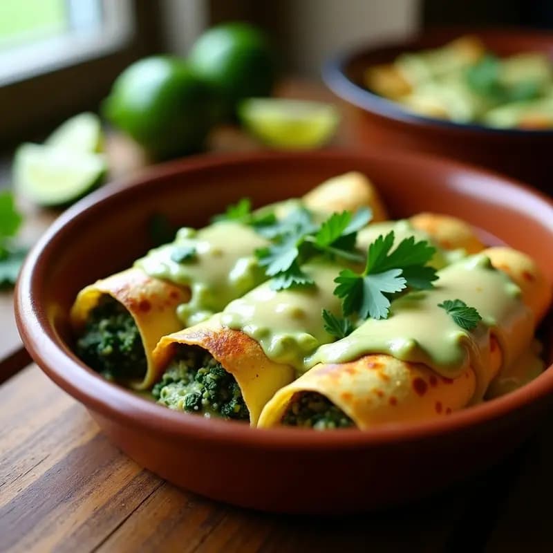 Enchiladas Verdes de Espinacas y Queso de Anacardos: Receta Mexicana Vegana en Horno