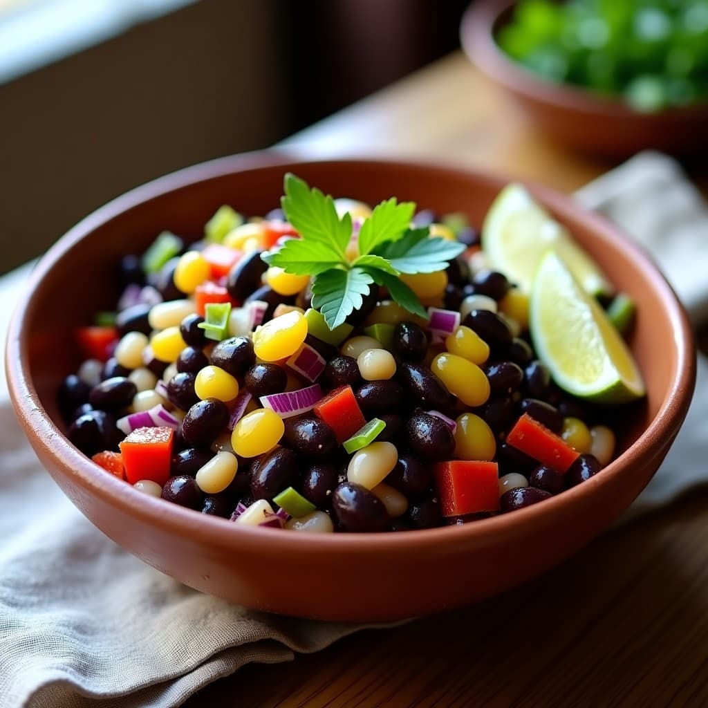 Ensalada de Alubias Negras y Maíz Morado con Vinagreta de Ají Amarillo: Receta Peruana en 15 Minutos