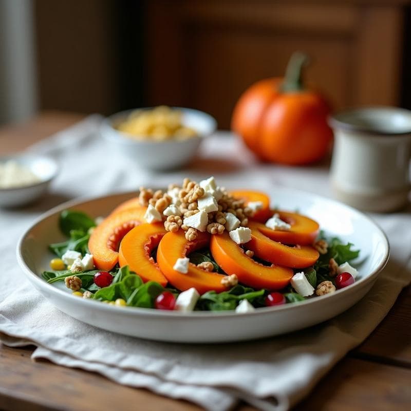 Ensalada de Caqui y Queso de Cabra con Vinagreta de Nuez: Receta Otoñal Sin Gluten