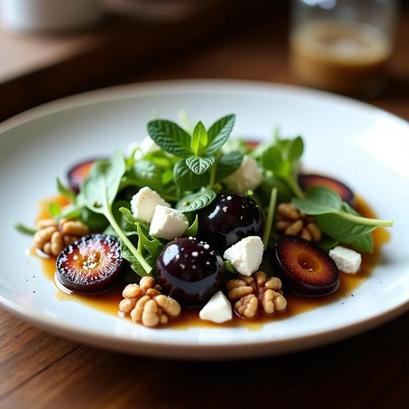 Ensalada de Ciruelas Negras y Queso de Cabra: Receta Gourmet con Nueces en 15 Minutos