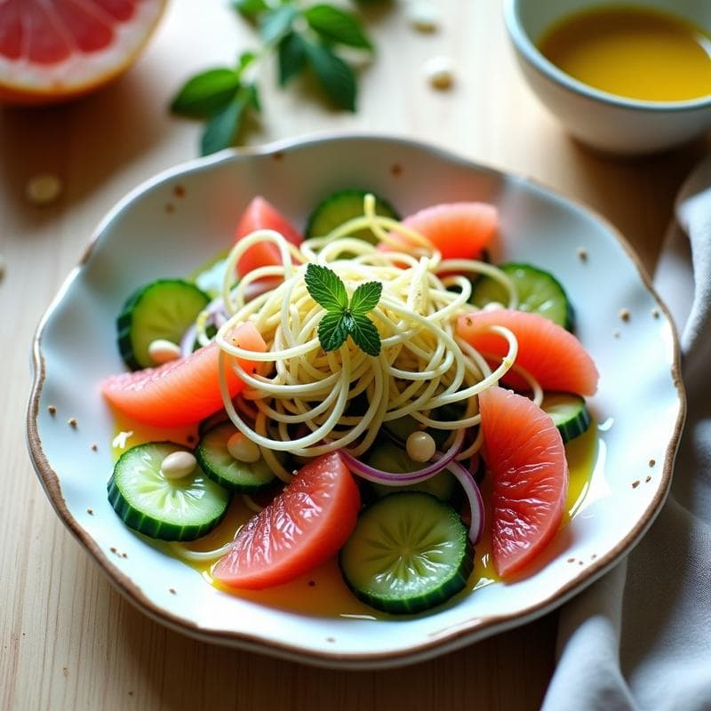 Ensalada de Espirulina, Pomelo y Pepino con Aliño de Miel y Mostaza: Receta Superalimentos en 10 Minutos