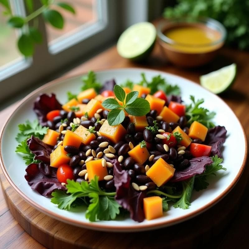 Ensalada de Frijoles Negros y Mamey con Vinagreta de Limón: Receta Cubana Vegana