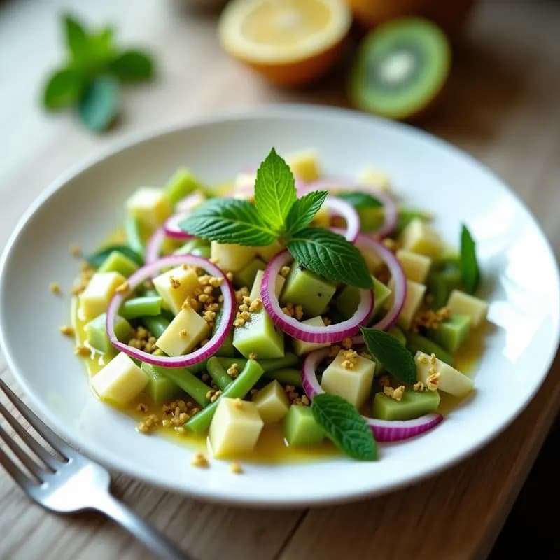Ensalada de Kiwi y Espárragos con Vinagreta de Limón y Azafrán: Receta Iraní Fresca