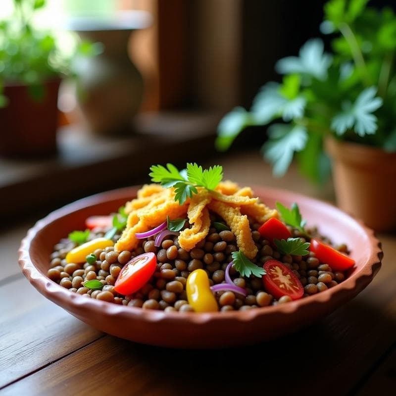 Ensalada de Lentillas y Chuño con Vinagreta de Ají Amarillo: Receta Boliviana Vegana