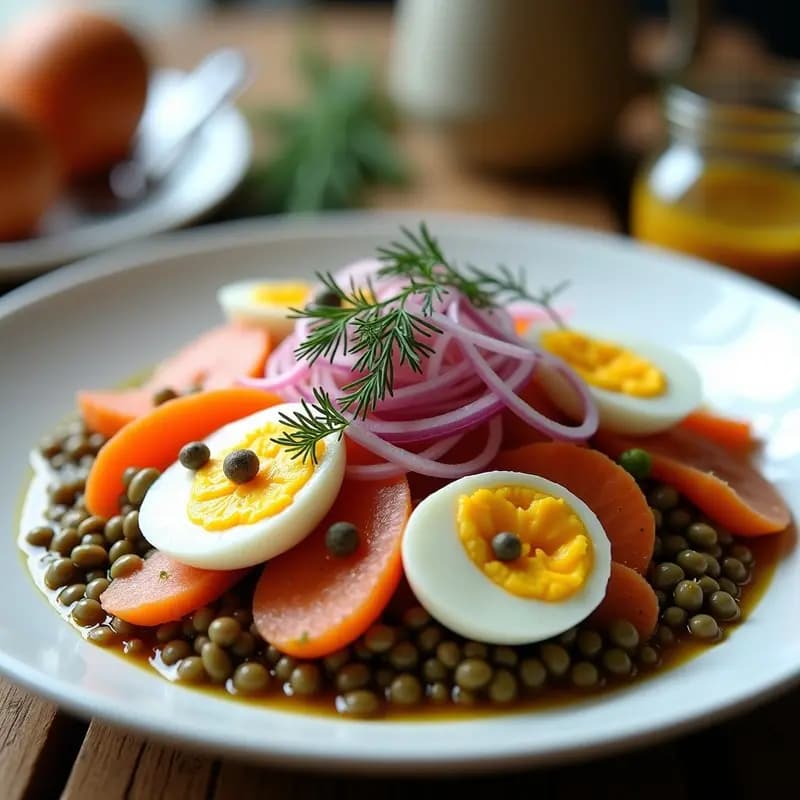 Ensalada de Lentillas con Salmón Ahumado y Huevo de Codorniz: Receta Francesa Alta en Omega-3