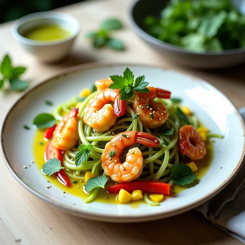 Ensalada de Mango Verde y Langostinos con Vinagreta de Wasabi: Receta Tailandesa Fresca y Proteica