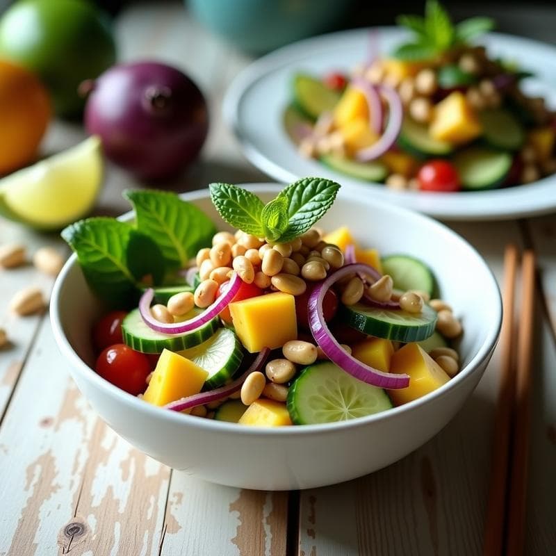 Ensalada de Mangostán, Pepino y Cacahuetes: Receta Tailandesa con Vinagreta de Lima y Miel