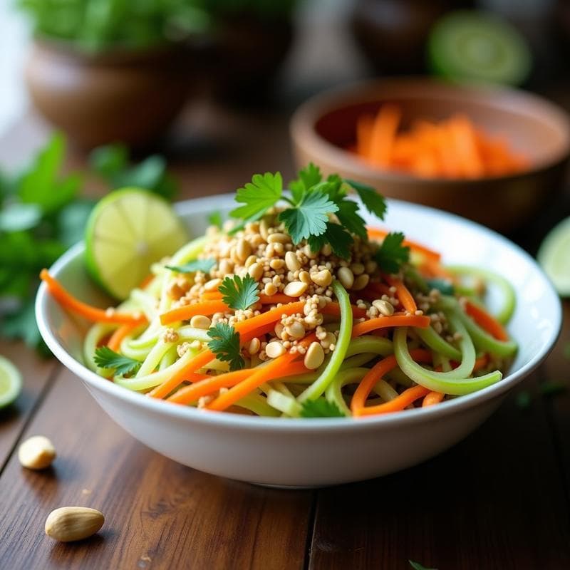Ensalada de Papaya Verde y Zanahoria con Aderezo de Lima y Cacahuete: Receta Tailandesa Crudivegana