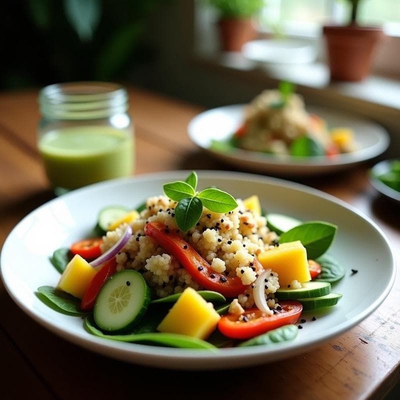Ensalada de Quinua y Mangostán con Aderezo de Lima y Cilantro: Receta Exótica Vegana