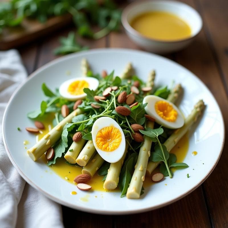 Ensalada Tibia de Espárragos Blancos, Huevos de Codorniz y Vinagreta de Mostaza y Miel: Receta Francesa Primaveral