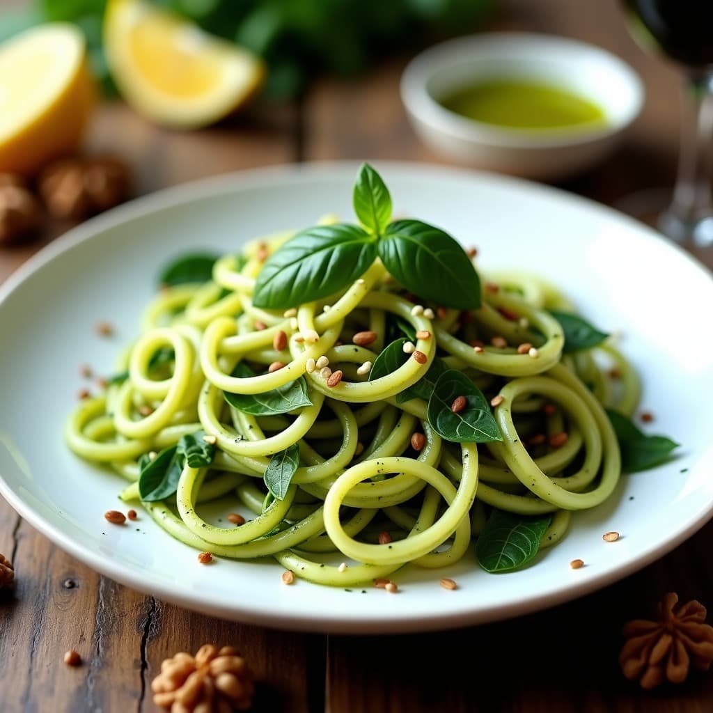 Fideos de Calabacín con Pesto de Espinacas y Nueces: Receta Italiana Low-Carb en 15 Minutos