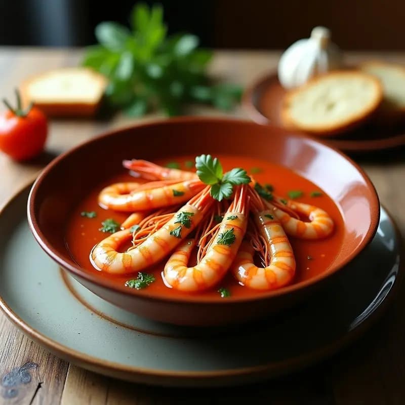 Gamberi alla Busara con Caldo de Tomate y Ajo: Receta de Camarones al Estilo de Trieste