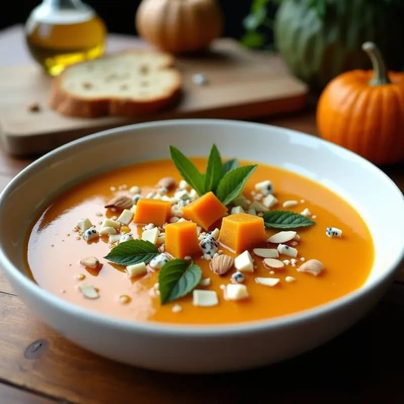 Gazpacho de Calabaza Asada y Queso Azul: Receta Otoñal Fría con Toque Gourmet
