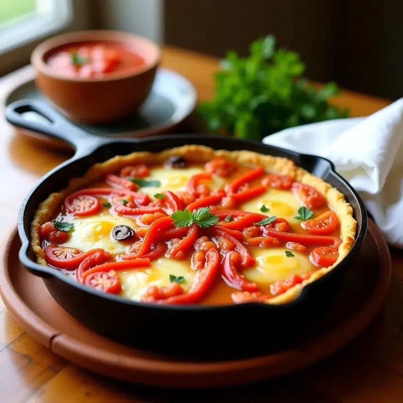 Gazpacho Manchego: Tortilla de Pan, Tomate y Pimiento en Sartén