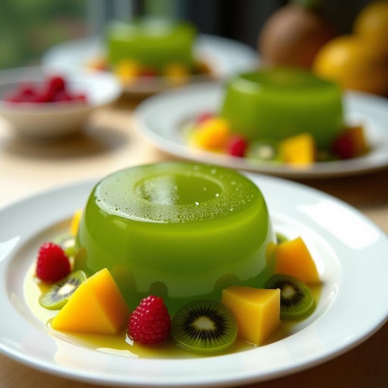 Gelatina de Té Verde y Limón con Trozos de Fruta: Postre Vegano Sin Azúcar y Refrescante