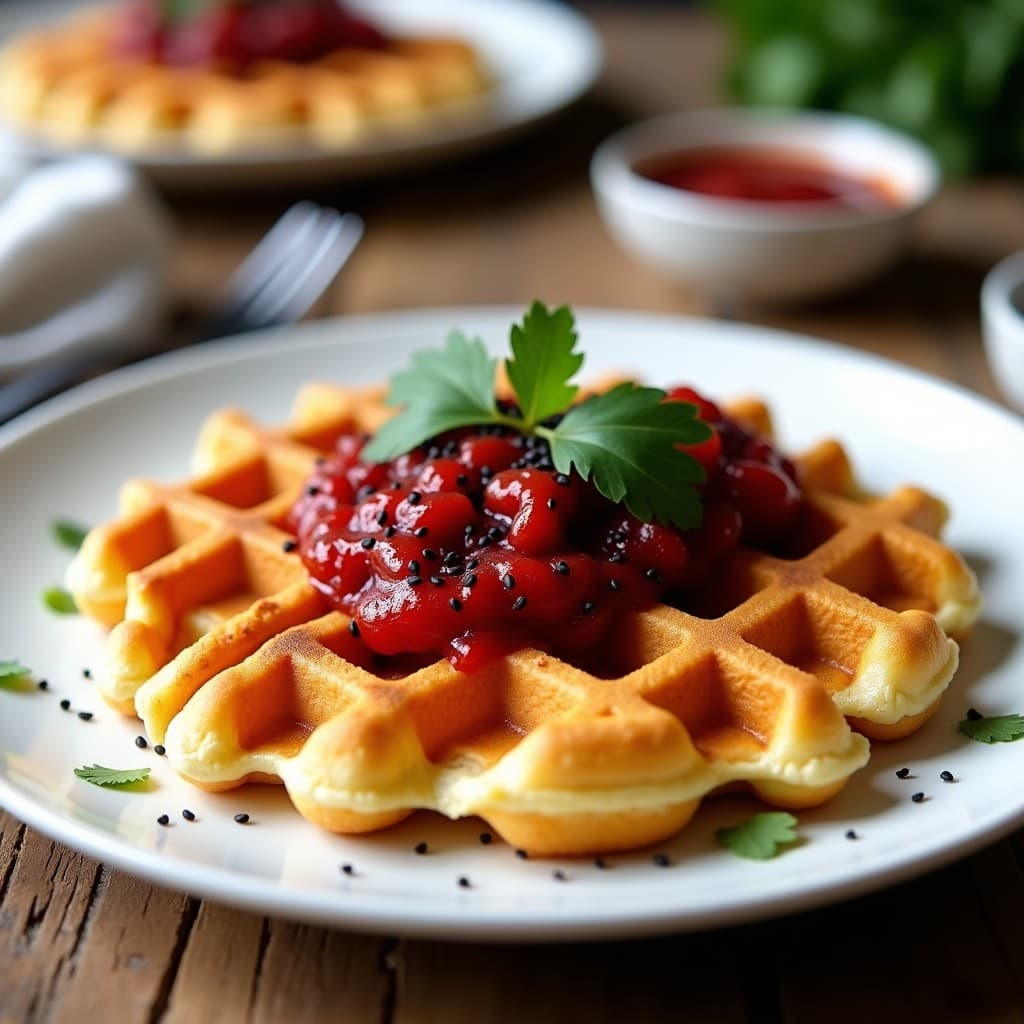 Gofres de Garbanzo con Salsa de Arándanos Picantes: Desayuno Salado en Airfryer