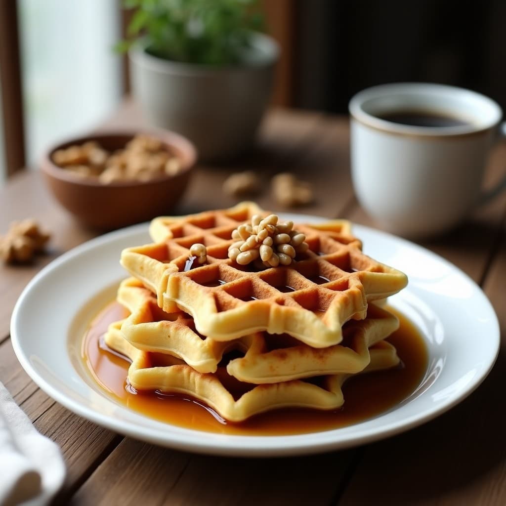 Gofres de Harina de Guisante con Sirope de Dátil y Nueces: Desayuno Keto y Sin Gluten