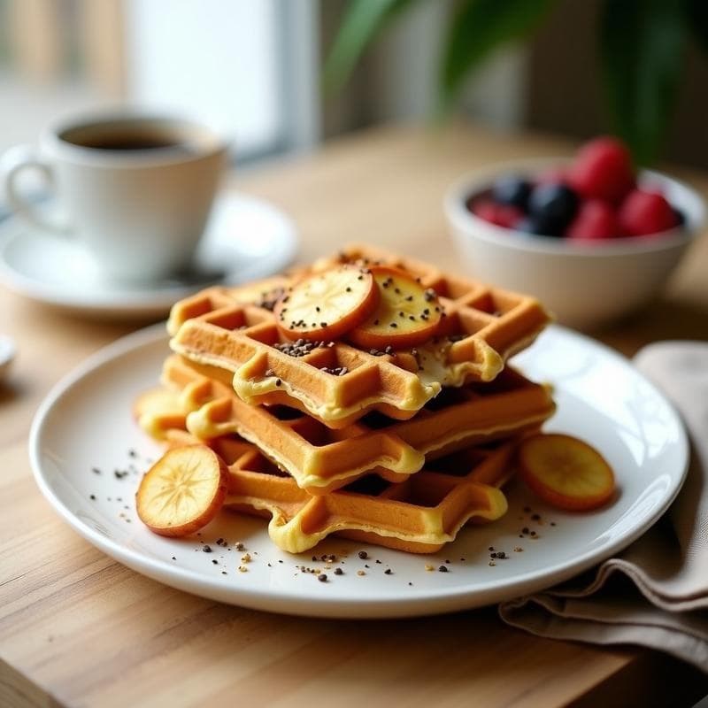 Gofres de Harina de Lentejas y Plátano Macho: Desayuno Sin Gluten y Alto en Proteína en Airfryer