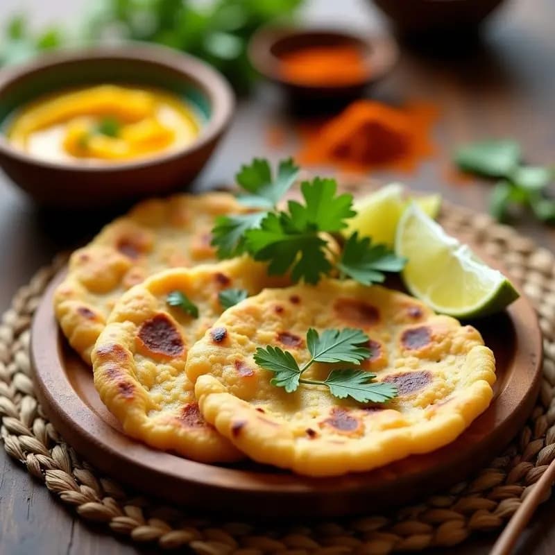 Gohta de Garbanzos y Cebolla: Pan Indio Sin Gluten con Salsa de Mango y Cilantro