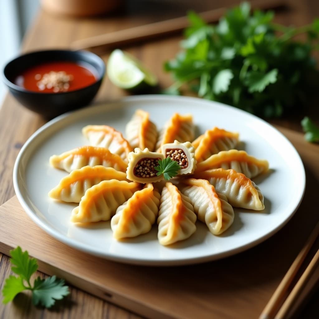 Gyoza de Camarón y Shiitake con Salsa de Tamarindo: Receta Fusion Japonesa-Thai en Sartén