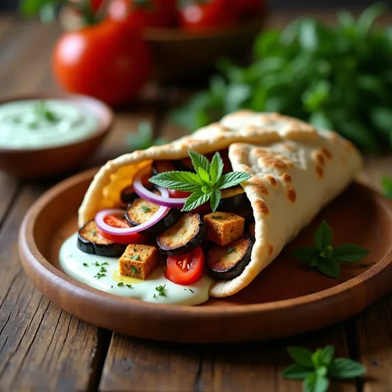 Gyros Veganos de Seitán y Berenjena: Receta Griega con Salsa Tzatziki de Pepino