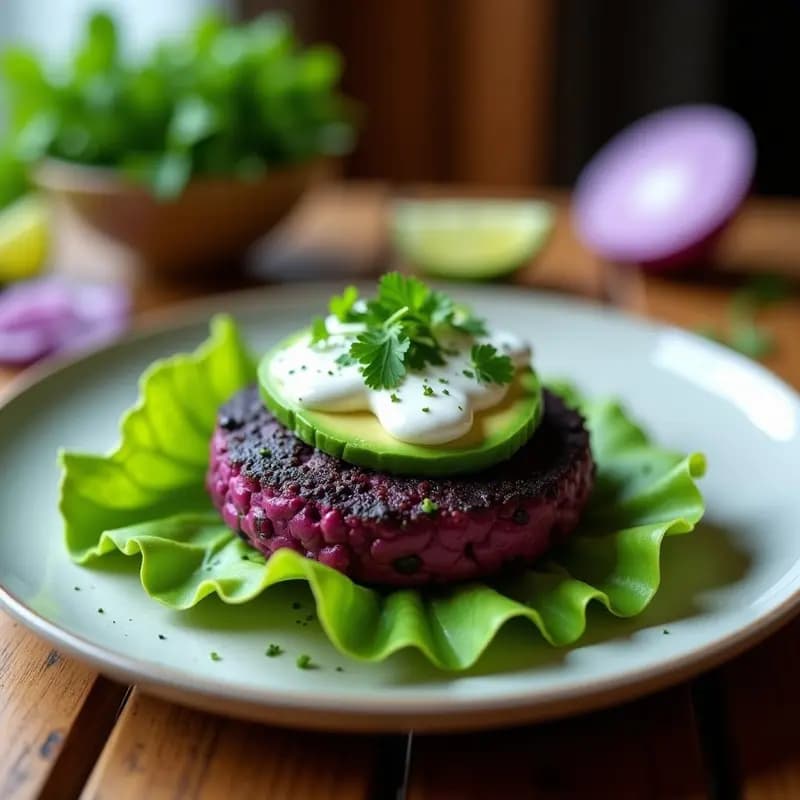 Hamburguesa de Alubias Negras y Ñame Morado: Receta Caribeña Keto en 20 Minutos