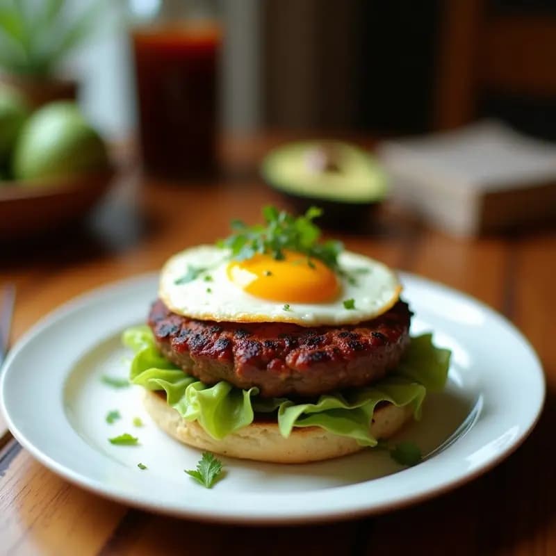 Hamburguesa de Chorizo y Huevo con Salsa de Aguacate: Desayuno o Cena Contundente