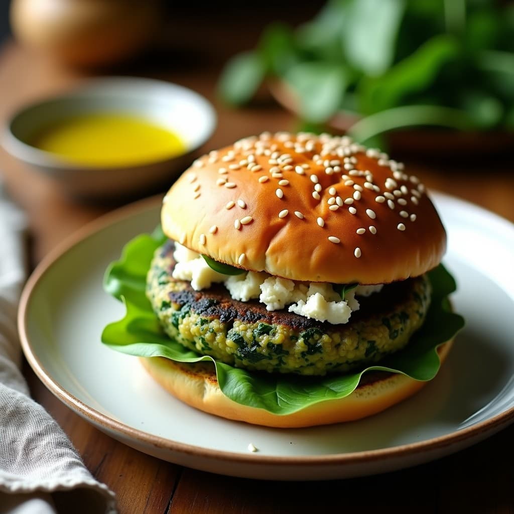 Hamburguesa de Espinacas y Feta con Pan de Quinoa: Receta Griega Keto en Airfryer