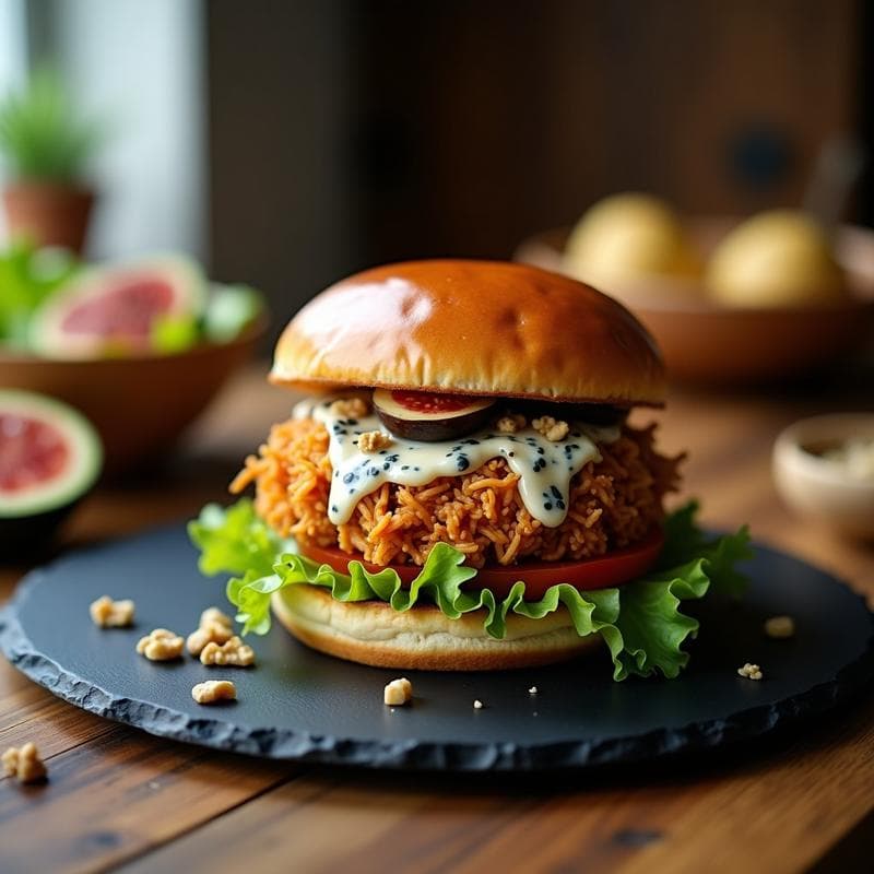 Hamburguesa de Jackfruit Ahumado y Queso Azul Vegano: Receta Gourmet en Airfryer con Salsa de Higuera